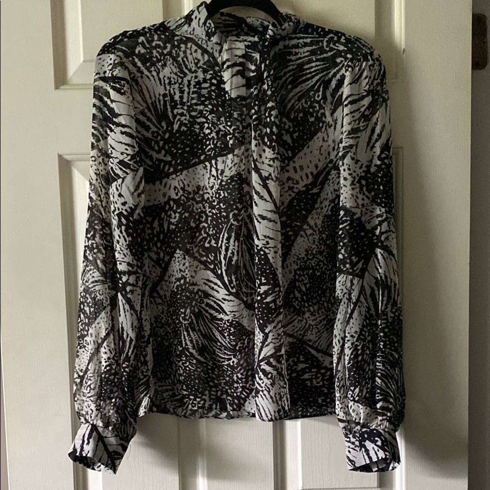 Express Black and White Long Sleeve Sheer Blouse